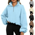 thumbnail image 1 of Dagugfen Crop Tops for Women Long Sleeve Fleece Lined Quarter Zip Pullover Trendy Casual Sweatshirts, 1 of 7
