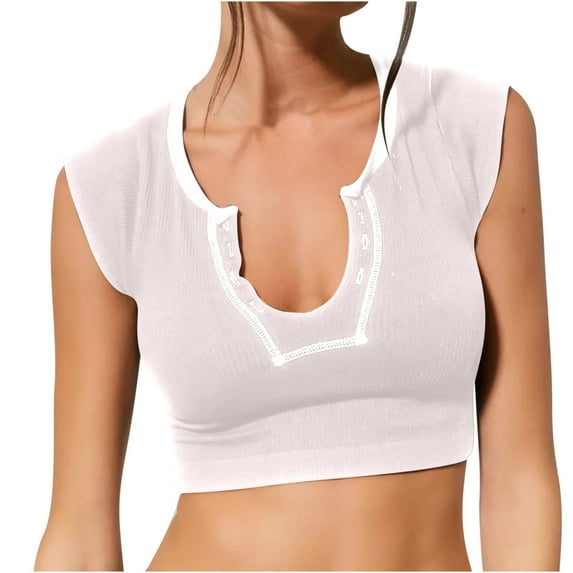 Dagugfen Crop Tops for Women Ribbed U Neck Low Cut Slim Fitted Stretch Knit Comfy Casual Undershirts