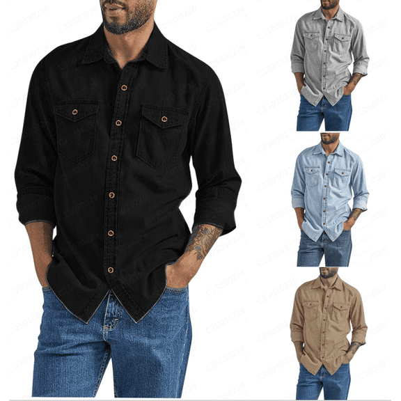 Dagugfen Denim Shirts for Men Long Sleeve Button down Outwear Loose Classic Vintage Casual Jean Jackets