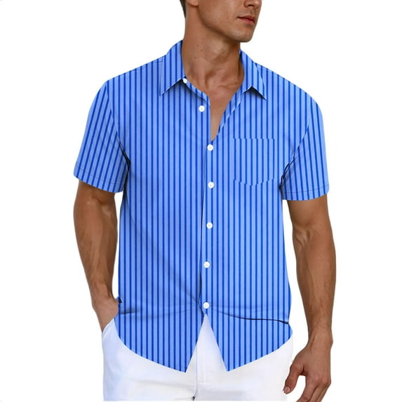 Dagugfen Dress Shirts for Men Button up Short Sleeve Strip Loose Summer Business Casual Work Shirts Pocket