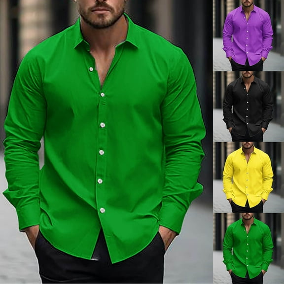 Dagugfen Dress Shirts for Men Solid Color Button down Work Office Business Casual Long Sleeve Shirts