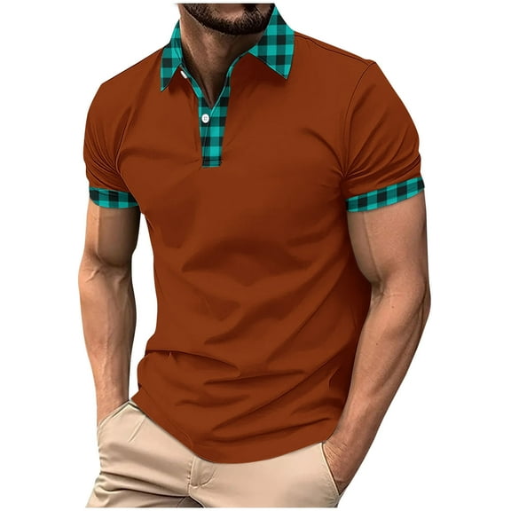 Dagugfen Dress Tops for Men Button Lapel V Neck Short Sleeve Fitted Business Casual Work Tops Summer Fashion