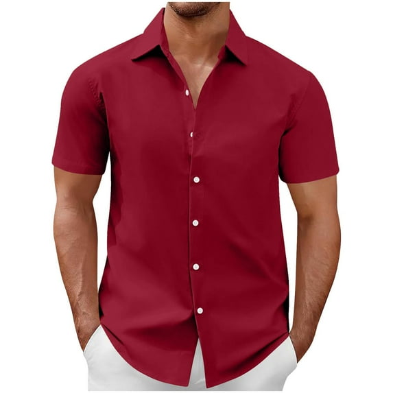Dagugfen Dress Tops for Men Plus Size Short Sleeve Button up Loose Business Casual Formal Shirts Solid Color