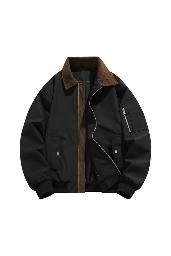 Fall Jackets for Men Motorcycle Long Sleeve Lapel Drop Shoulder Loose Fitting Lightweight Zip up Cargo Canvas Workwear