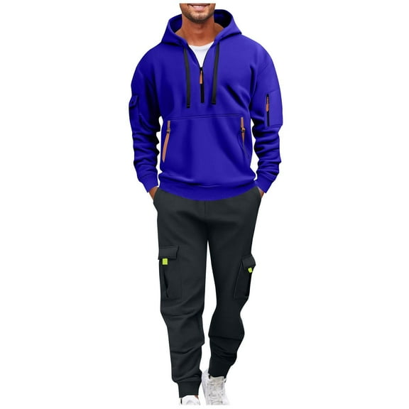 Dagugfen Fall Outfits for Men Sweatsuits 1/4 Zip Hoodie Sweatshirts and Cargo Jogger Pants Comfy Casual 2 Piece Sets