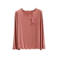 thumbnail image 1 of Dagugfen Fall Pajamas Women Cute Bow Long Sleeve Round Neck Irregular Hem Base Layer Sleepwear Shirts, 1 of 9