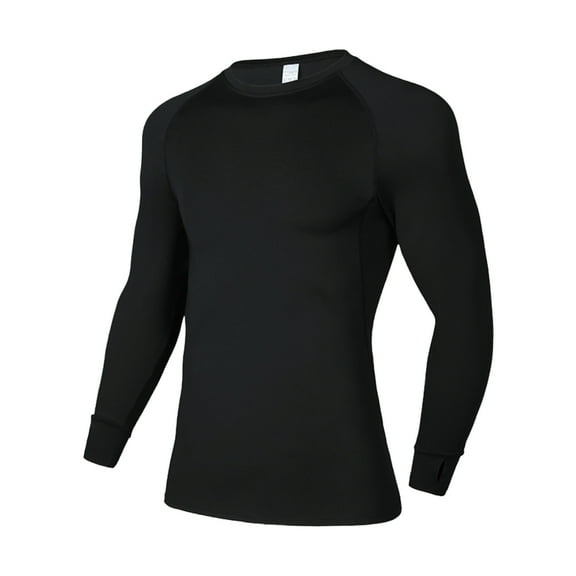 Dagugfen Fall Winter Workout Tops for Men Long Sleeve Fleece Lined Tight Gym Crew Neck Thermal Shirts