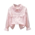 thumbnail image 1 of Dagugfen Girls Blouses Button down Flower Lace Ruffle Flare Sleeve Loose Thin Lightweight Casual Shirts, 1 of 3