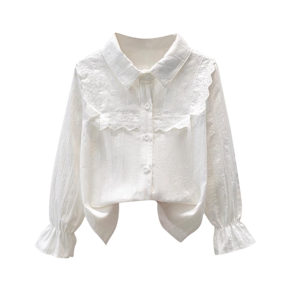 Dagugfen Girls Blouses Button down Flower Lace Ruffle Flare Sleeve Loose Thin Lightweight Casual Shirts