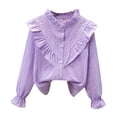 thumbnail image 1 of Dagugfen Girls Blouses Flare Sleeve Button down Ruffle Loose Trendy Comfy Semi Formal Blouses for Dinner Party, 1 of 3