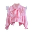 thumbnail image 1 of Dagugfen Girls Blouses Princess Bow Bead Ruffle Flare Sleeve Loose Thin Lightweight Semi Formal Blouses, 1 of 3