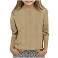 thumbnail image 1 of Dagugfen Girls Blouses Round Neck Ruched 3/4 Sleeve Eyelet Loose Lightweight Casual Shirts Solid Color, 1 of 5