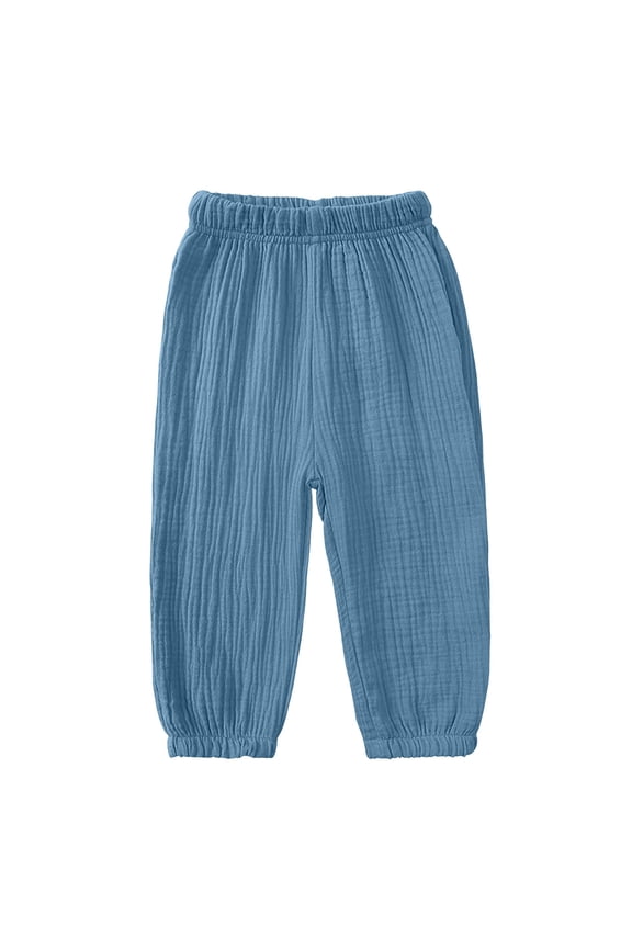 Girls Pants Full Length Elastic Waist Cinch Bottom Loose Fitted Breathable Daily Wear Cute Casual Pants(3-4 YearsBlue)