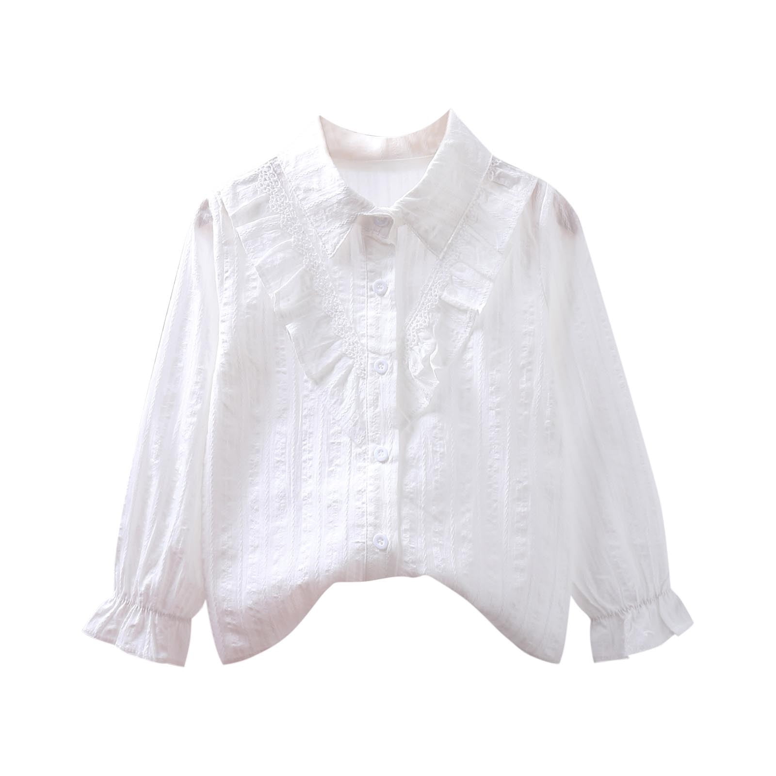 Peony Girls White Knit Shirt - 3/4 Sleeves - Trimmed in Light Blue