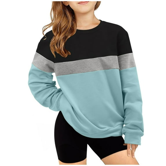 Dagugfen Girls Sweatshirts Color Block Pullover Long Sleeve Round Neck Loose Casual Comfy Tops Fashion