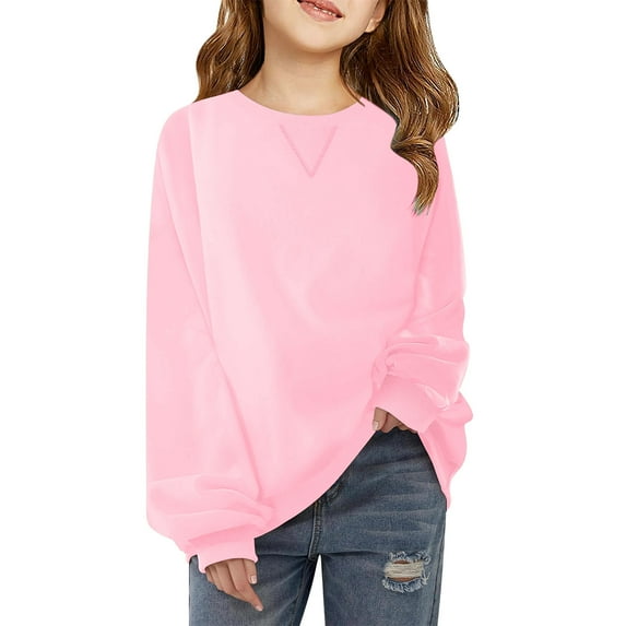 Dagugfen Girls Sweatshirts Long Sleeve Pullover Loose Solid Color Lightweight Comfy Casual Fall Clothes