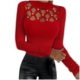 thumbnail image 1 of Dagugfen Going out Tops for Women Hollow out Clubwear Long Sleeve Shirts Rhinestone Cut out Casual Blouses, 1 of 5