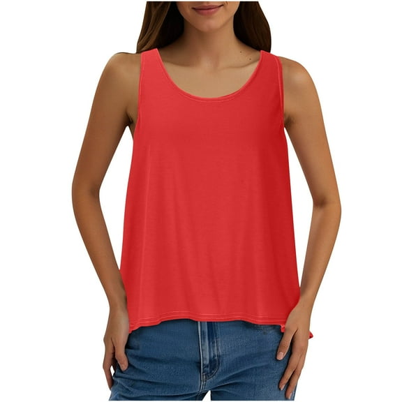 Dagugfen Going out Tops for Women Open Back Round Neck Sleeveless Loose Lightweight Casual Tops Trendy