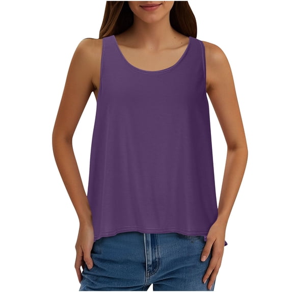 Dagugfen Going out Tops for Women Open Back Round Neck Sleeveless Loose Lightweight Casual Tops Trendy