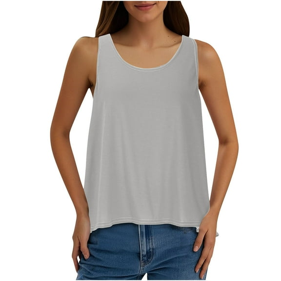 Dagugfen Going out Tops for Women Open Back Round Neck Sleeveless Loose Lightweight Casual Tops Trendy