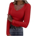 thumbnail image 1 of Dagugfen Going out Tops for Women Ribbed V Neck Low Cut Long Sleeve Slim Fitted Knit Comfy Casual Workwear, 1 of 5