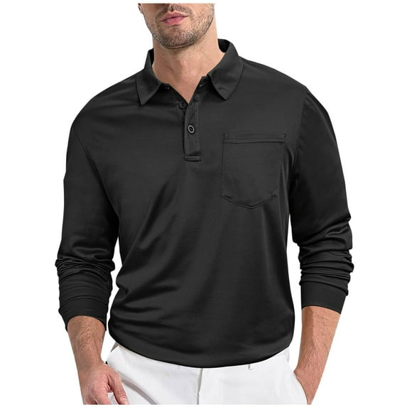 Dagugfen Golf Shirts for Men Long Sleeve Button Lapel V Neck Slim Fitted Lightweight Casual Work Tops