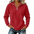 thumbnail image 1 of Dagugfen Golf Shirts for Women Long Sleeve Corduroy Quarter Zip Stand Neck Business Casual Shirts S-2XL(M,Red), 1 of 6