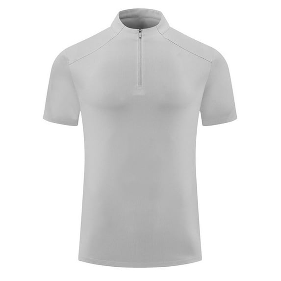 Dagugfen Gym Shirts for Men Short Sleeve Zipper V Neck Stand Collar Solid Color Breathable Workout Swimming Shirts