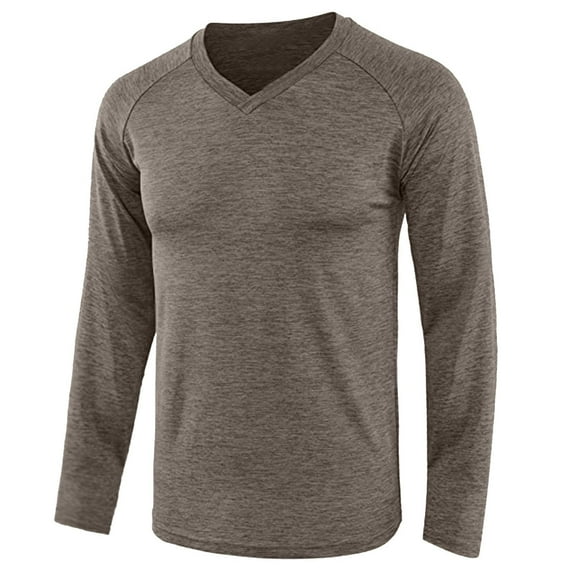 Dagugfen Gym Tops for Men Long Sleeve V Neck Slim Comfy Training Cycling Workout Shirts Solid Color