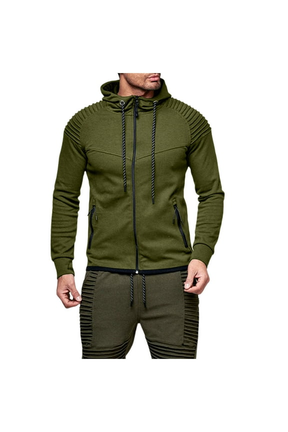 Jackets for Men Smocked Long Sleeve Slim Fitting Drawstring Casual Comfy Sweatshirts with Hood