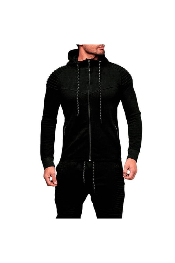 Jackets for Men Smocked Long Sleeve Slim Fitting Drawstring Casual Comfy Sweatshirts with Hood