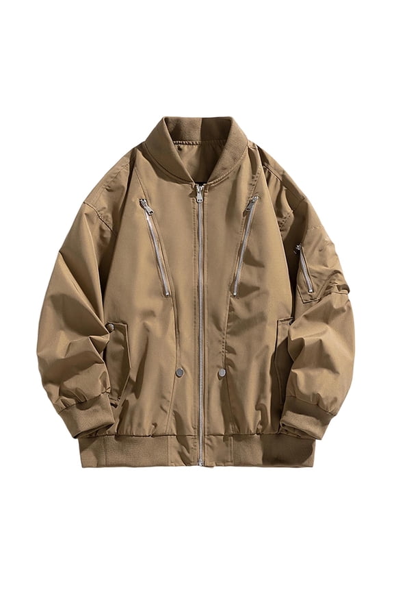 Jackets for Men Zip up Long Sleeve Drop Shoulder Loose Trendy Streetwear Workwear Cargo Motorcycle Bomber Jacket for Outdoor