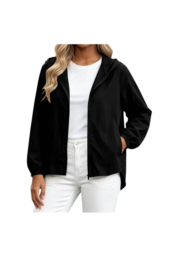 Jackets for Women with Hooded Long Sleeve Full Zip up Cinch Cuff Outerwear Jackets Loose Fitted Tops with Pockets