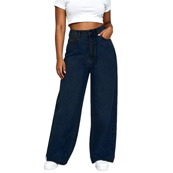 Dagugfen Jeans for Women Straight Leg Loose Fitted High Waisted Button Full Length Denim Pants with Pockets
