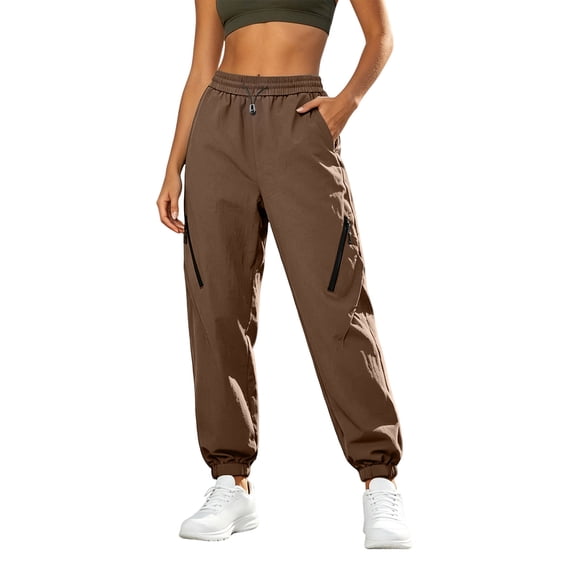 Dagugfen Jogger Pants for Women Waterproof Windbreakers Cinch Bottom Outdoor Hiking Camping Pants with Zip Pockets(XXXXXL,Brown)