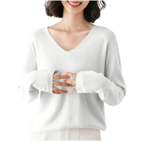 Dagugfen Ladies Tops and Blouses Ribbed V Neck Cute Loose Comfy Work Casual Long Sleeve Shirts Solid Color