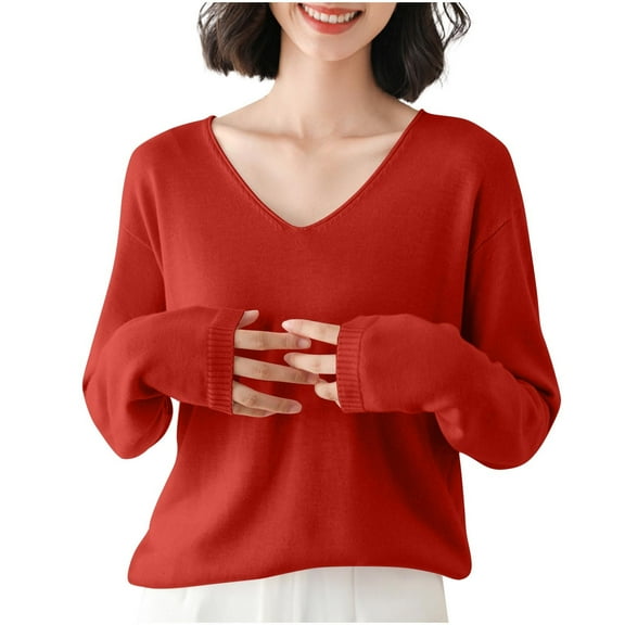 Dagugfen Ladies Tops and Blouses Ribbed V Neck Cute Loose Comfy Work Casual Long Sleeve Shirts Solid Color