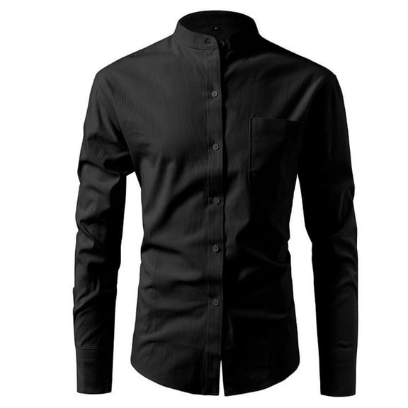 Dagugfen Long Sleeve Shirts for Men Button down Stand Collar Fitted Lightweight Comfy Casual Shirts with Pockets