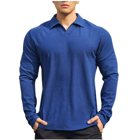 Dagugfen Long Sleeve Shirts for Men Lapel V Neck Slim Lightweight Comfy Casual Shirts Fall Clothes