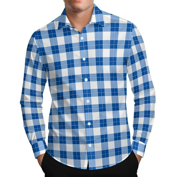Dagugfen Long Sleeve Shirts for Men Button up Business Casual Regular Fitting Plaid Shirts Fall