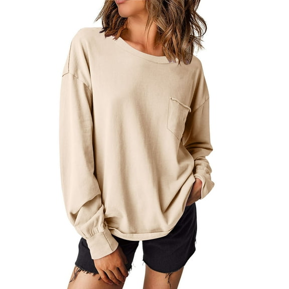 Dagugfen Long Sleeve Shirts for Women Fashion Comfy Crewneck Tops Oversized Tshirts Basic Tee Shirts