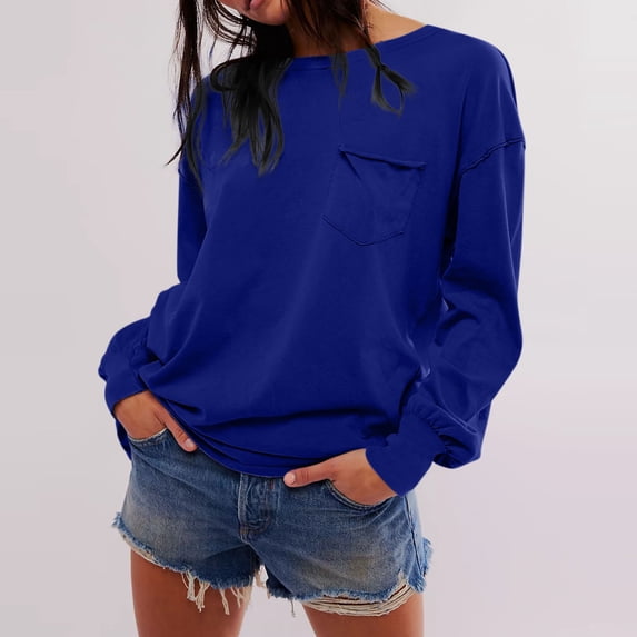 Dagugfen Long Sleeve Shirts for Women Fashion Comfy Crewneck Tops Oversized Tshirts Basic Tee Shirts