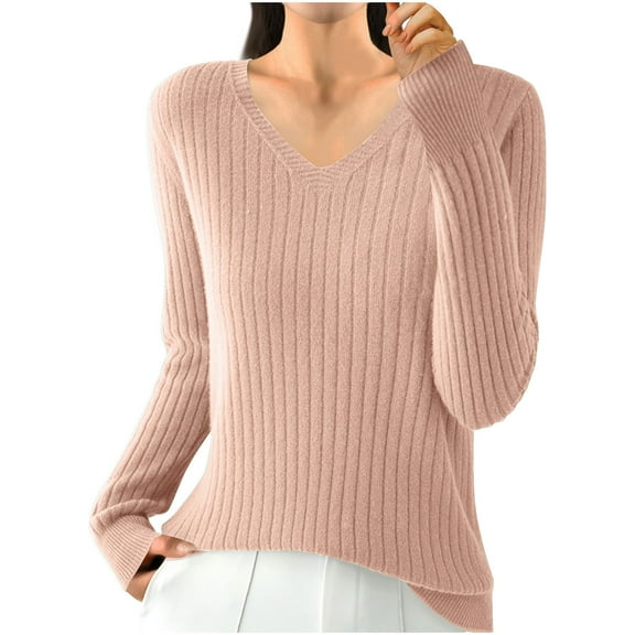 Dagugfen Long Sleeve Shirts for Women Sweaters V Neck Comfy Fitted Travel Casual Thermal Tops Solid Color