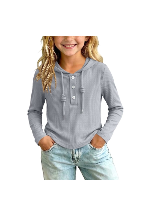 Long Sleeve Tops for Girls with Hooded Lightweight Tee Shirts Breathable Base Layer Tops 2-12 Years