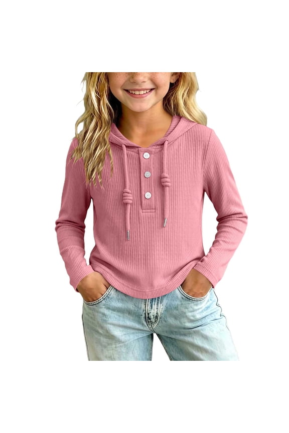 Long Sleeve Tops for Girls with Hooded Lightweight Tee Shirts Breathable Base Layer Tops 2-12 Years