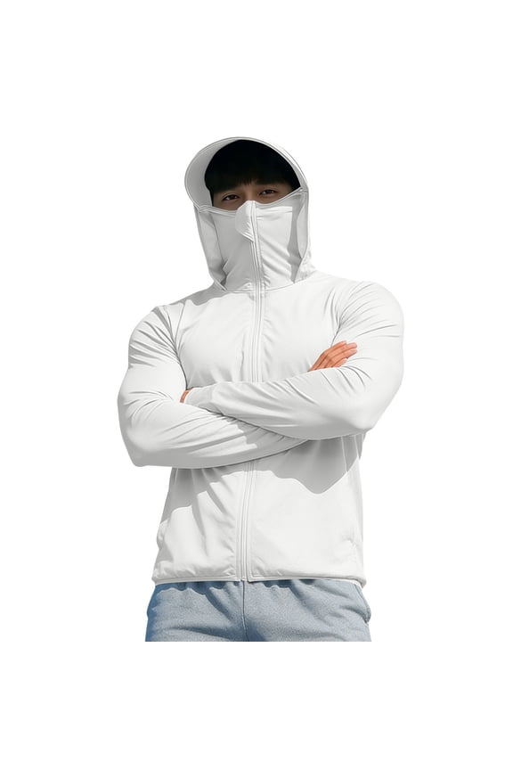 Long Sleeve Tops for Men with Hooded Full Zip Sunproof Outdoor Climbing Tops Stretchy Breathable Quick Drying Activewear Tops