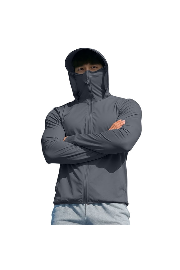 Long Sleeve Tops for Men with Hooded Full Zip Sunproof Outdoor Climbing Tops Stretchy Breathable Quick Drying Activewear Tops