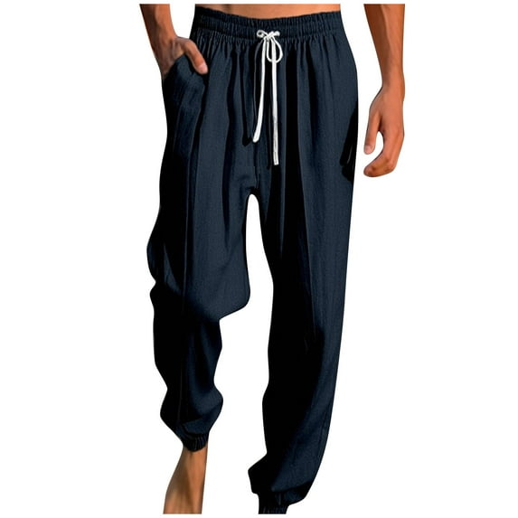 Dagugfen Lounge Pants for Men Drawstring Elastic Waist Fitted Lightweight Work Travel Casual Trousers Solid Color