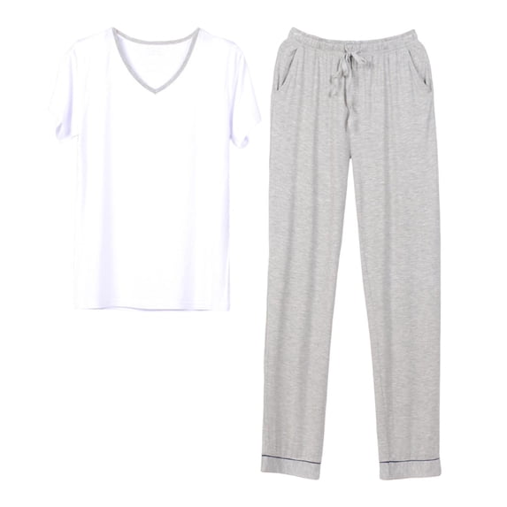 Dagugfen Lounge Sets for Men Pajamas 2 Piece V Neck Shorts Sleeve Shirts Pants Comfy Loose Casual Pjs