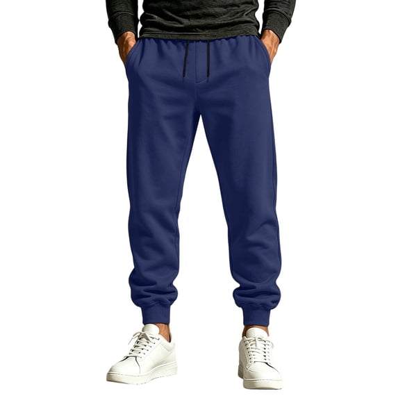Dagugfen Men's Sweatpants Drawstring Cinch Bottom Elastic Waisted Full Length Straight Leg Jogger Pants with Pockets(XL,Navy)